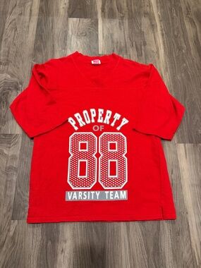 ✨ Y2K Red Varsity Graphic Tee Property of 88 Oversized Athletic Shirt